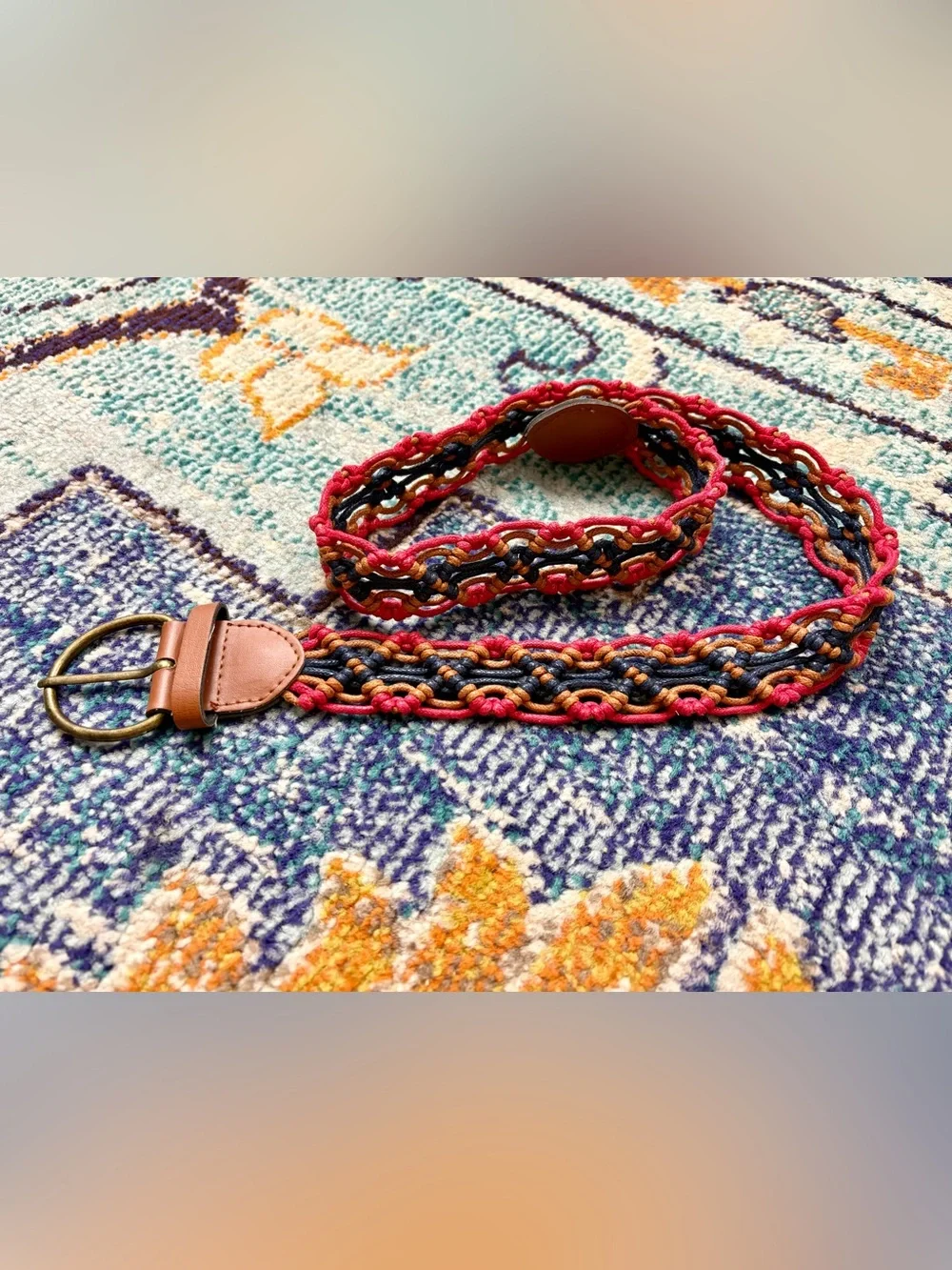 Woven Red + Brown + Navy Belt